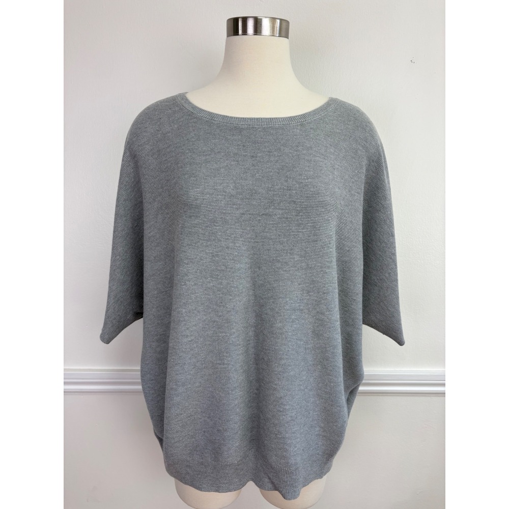 Quince Lightweight Cotton Cashmere Link-Stitch Dolman Sweater Sz XL Heather Grey